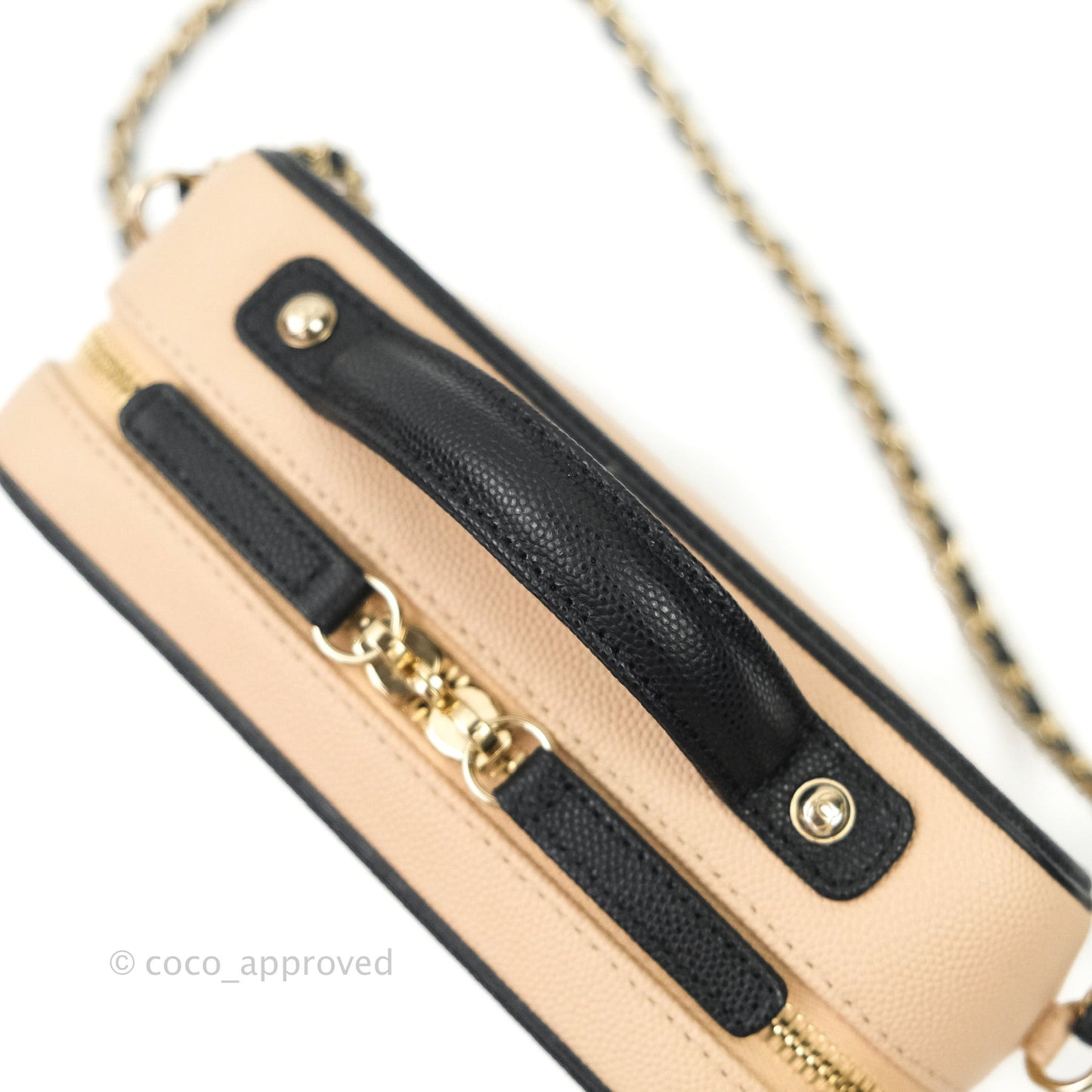 Chanel Quilted New Small CC Filigree Vanity Case Beige Caviar Gold Hardware