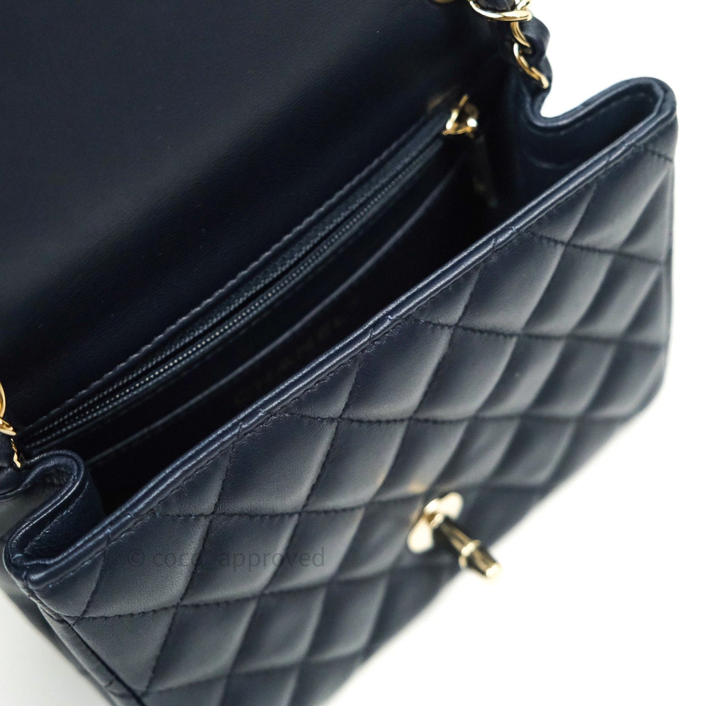 Chanel Mini Square Navy Lambskin Gold Hardware