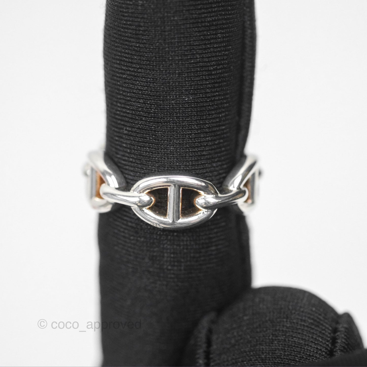 Hermès Sterling Silver PM Chaine d'Ancre Enchainee Band Ring SIze 53