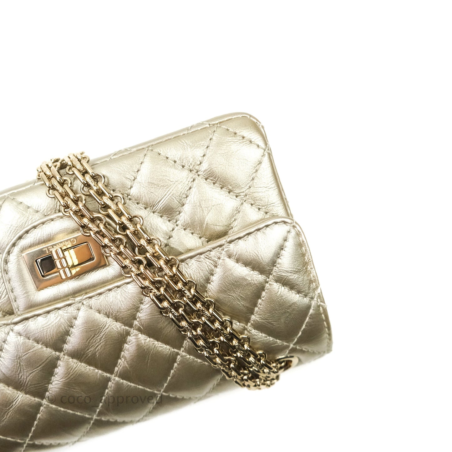 Chanel Mini Reissue 224 Metallic Light Gold Aged Calfskin Gold Hardware