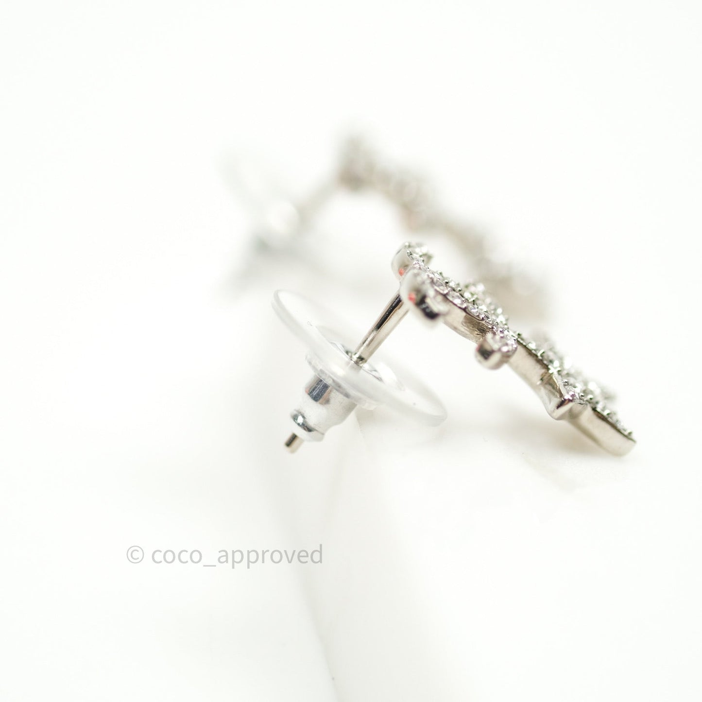 Chanel Crystal CC Star Earrings Silver 20B