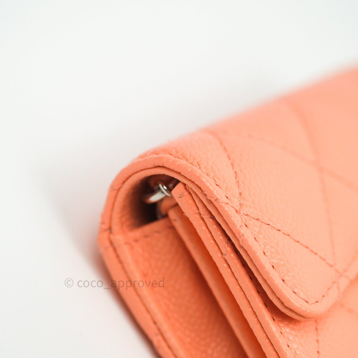 Chanel Mini Wallet With Chain Salmon Pink Caviar Silver Hardware