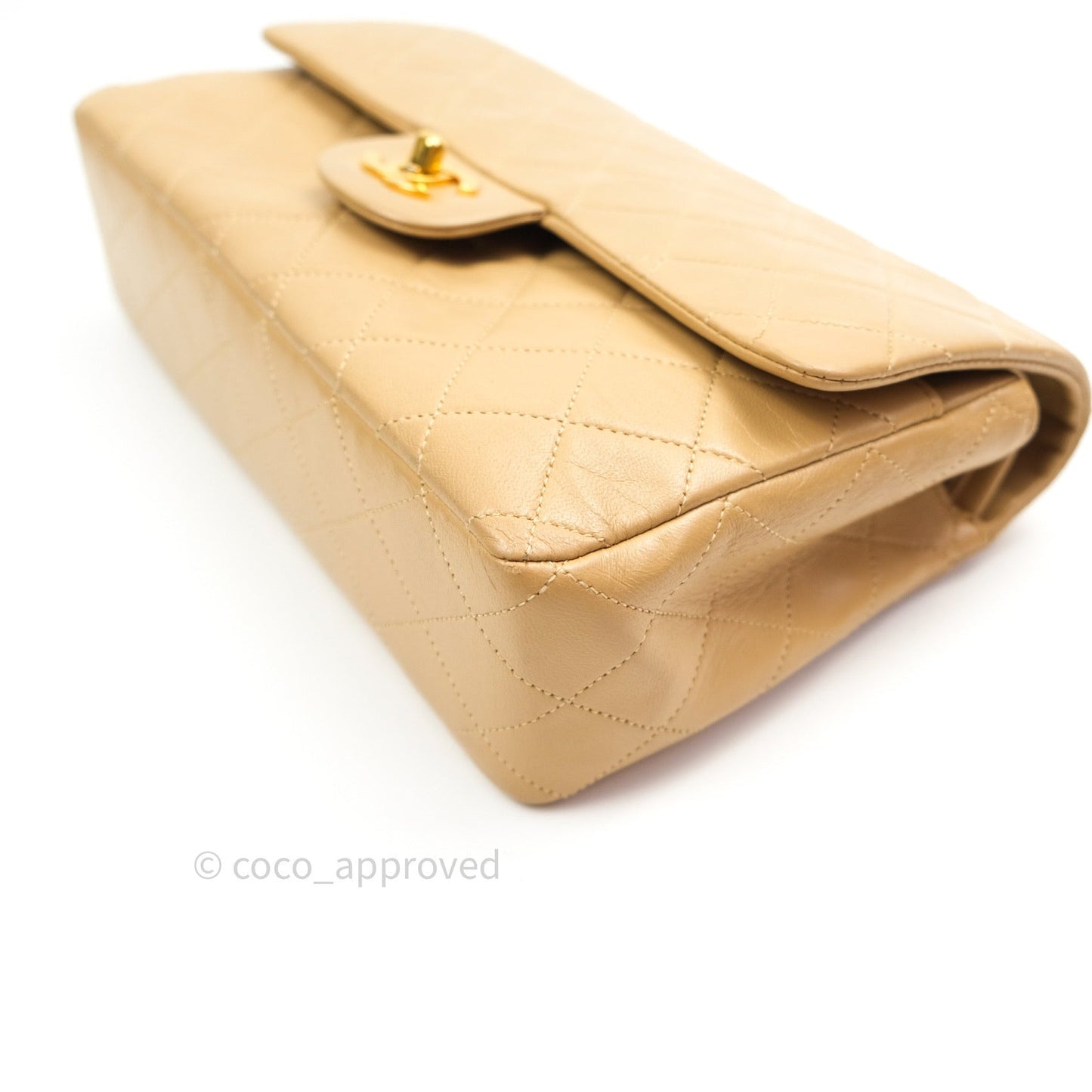 Chanel Vintage Classic Double Flap M/L Beige Lambskin 24K Gold Hardware