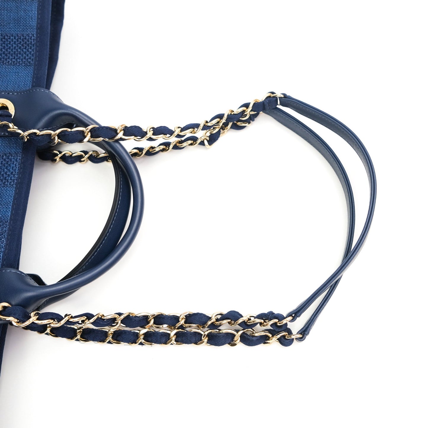 Chanel Canvas Large Deauville Tote Navy Blue Stripe 20S