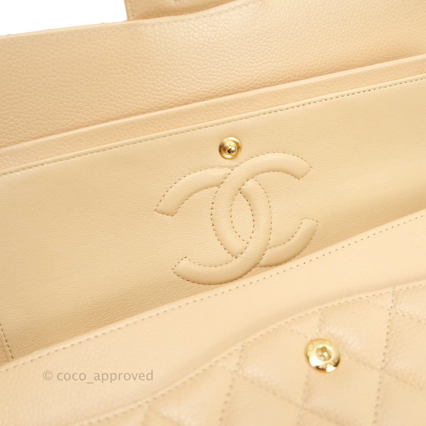 Chanel Classic M/L Medium Double Flap Bag Beige Caviar Gold Hardware