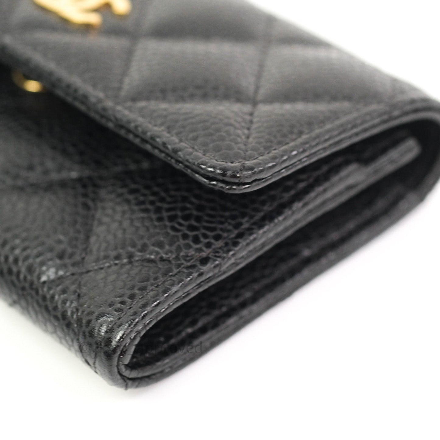 Chanel Card Holder Snap Button Black Caviar Gold Hardware
