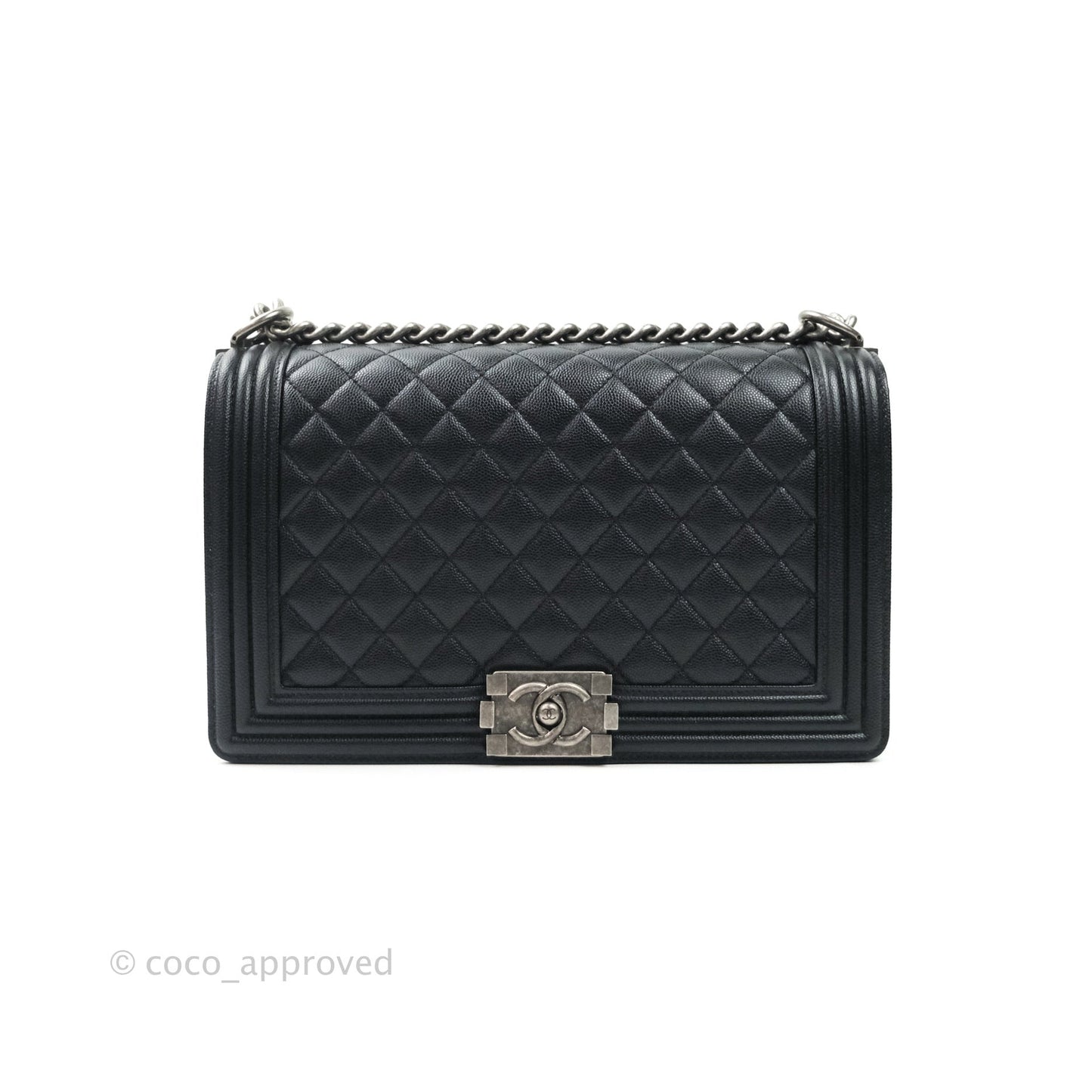 Chanel Boy New Medium Quilted Black Caviar Ruthenium Hardware