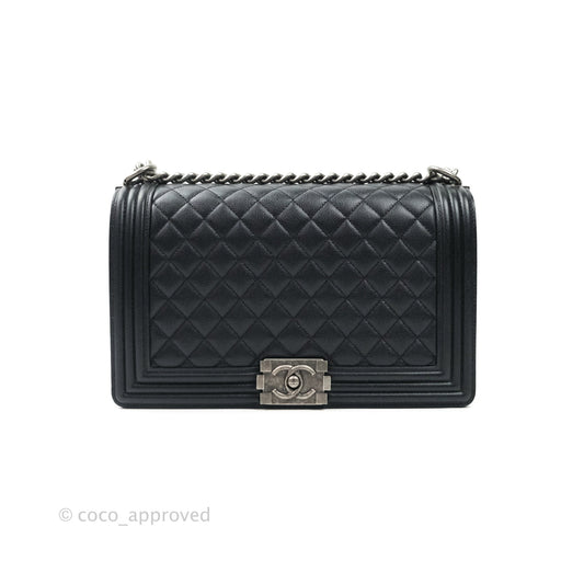 Chanel Boy New Medium Quilted Black Caviar Ruthenium Hardware