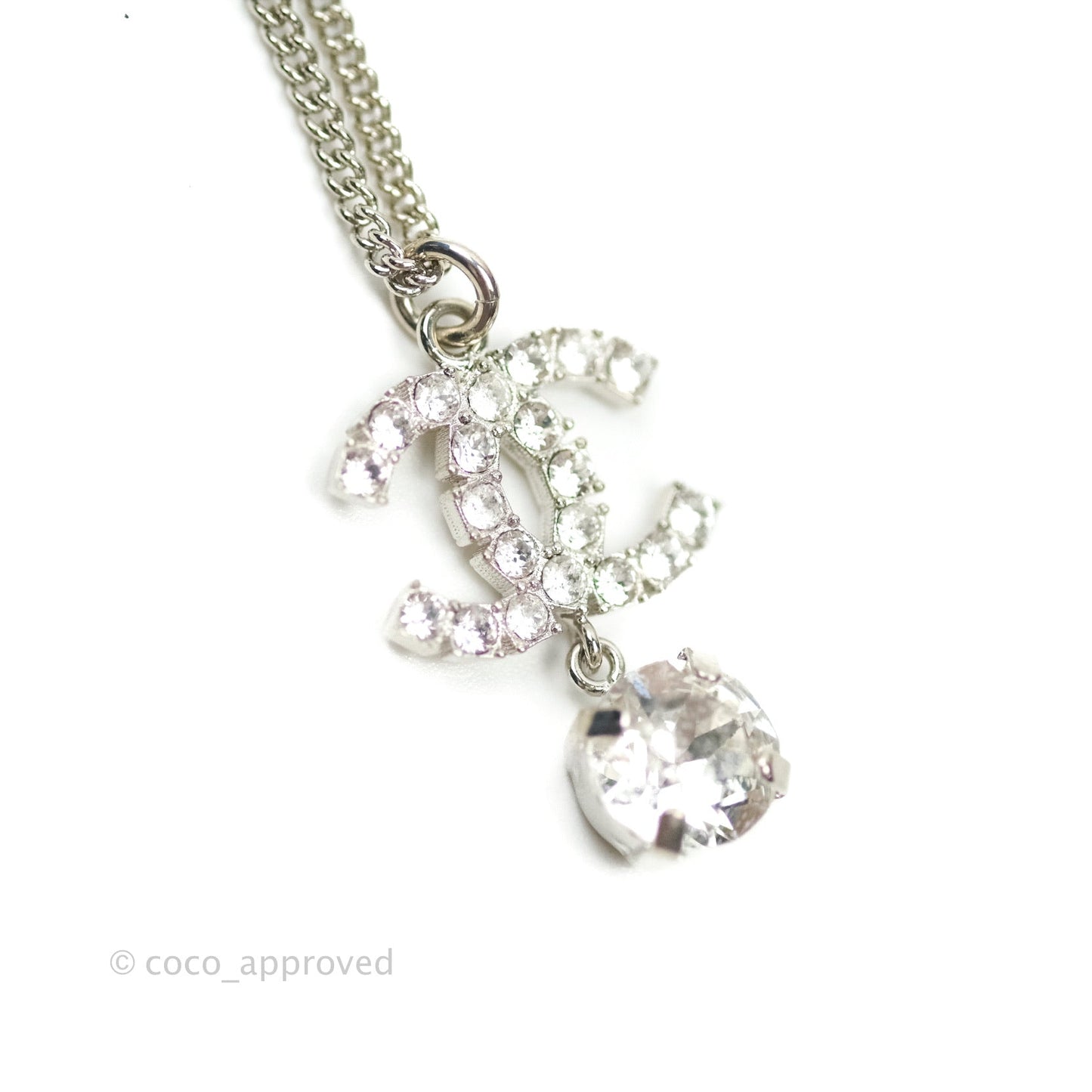 Chanel Crystal Silver CC Drop Necklace 18S
