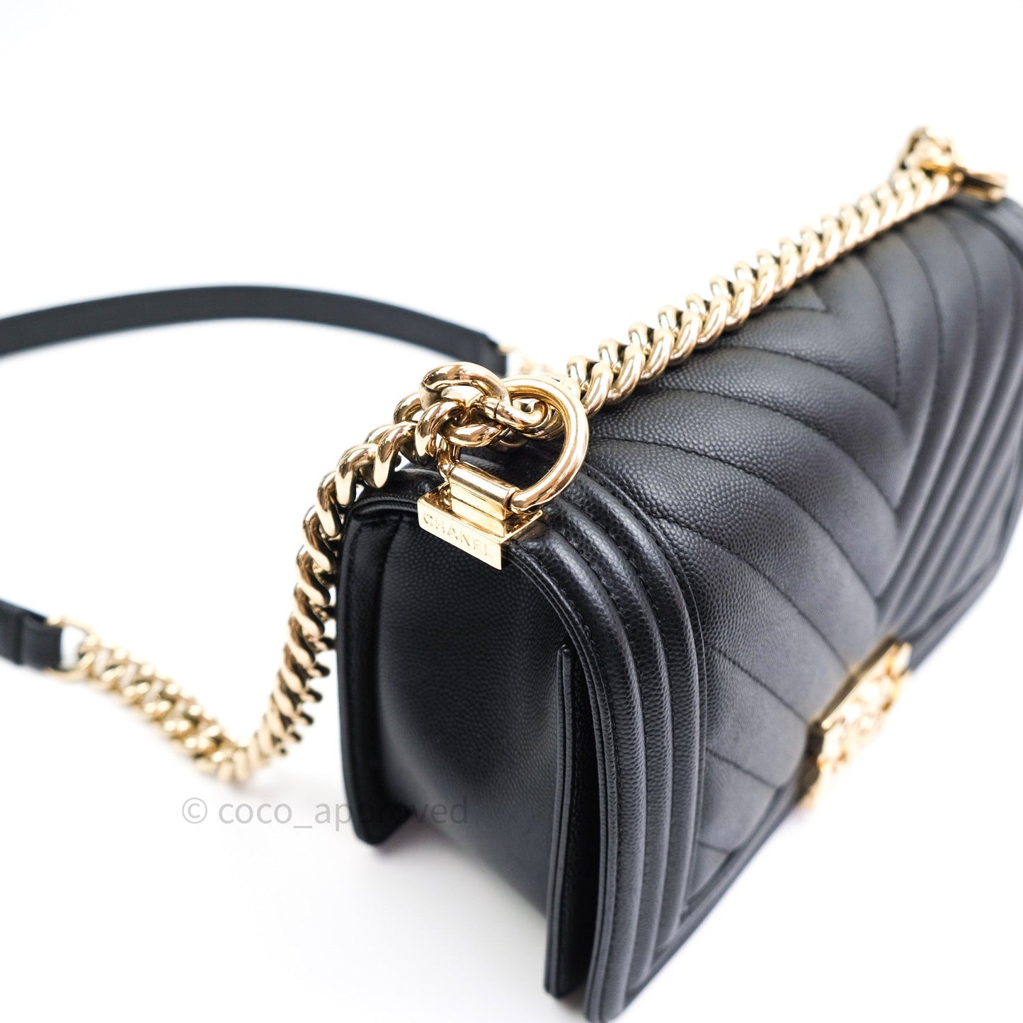 Chanel Boy Chevron Medium Black Caviar Gold Hardware