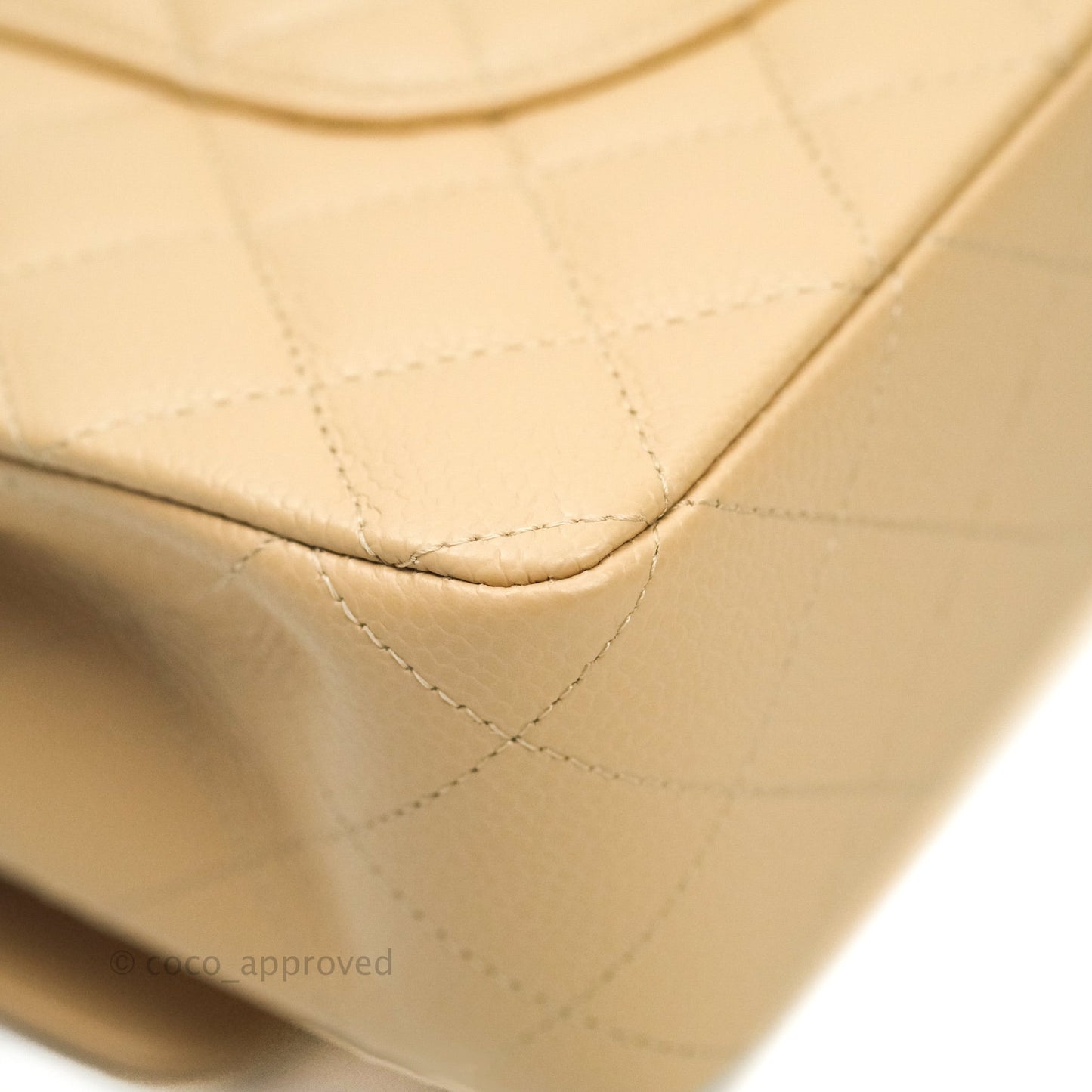 Chanel Classic M/L Medium Double Flap Bag Beige Caviar Gold Hardware