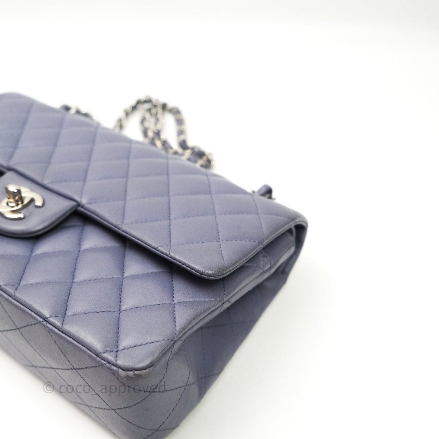 Chanel Classic M/L Medium Double Flap Lavender Blue Silver Hardware