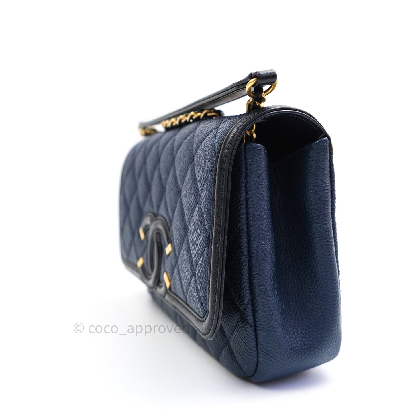 Chanel Caviar Quilted Small CC Filigree Flap Navy Black