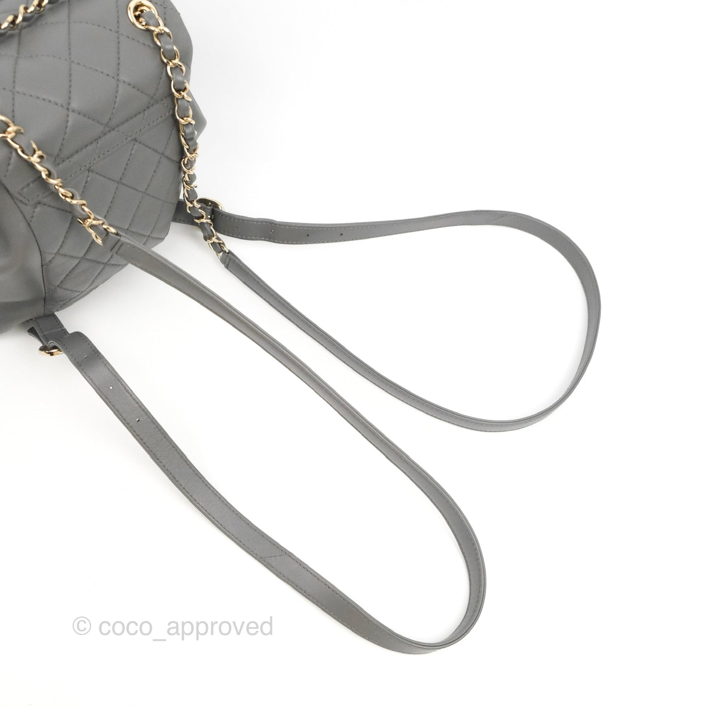 Chanel Quilted Small Duma Drawstring Backpack Grey Lambskin Gold Hardware 22A