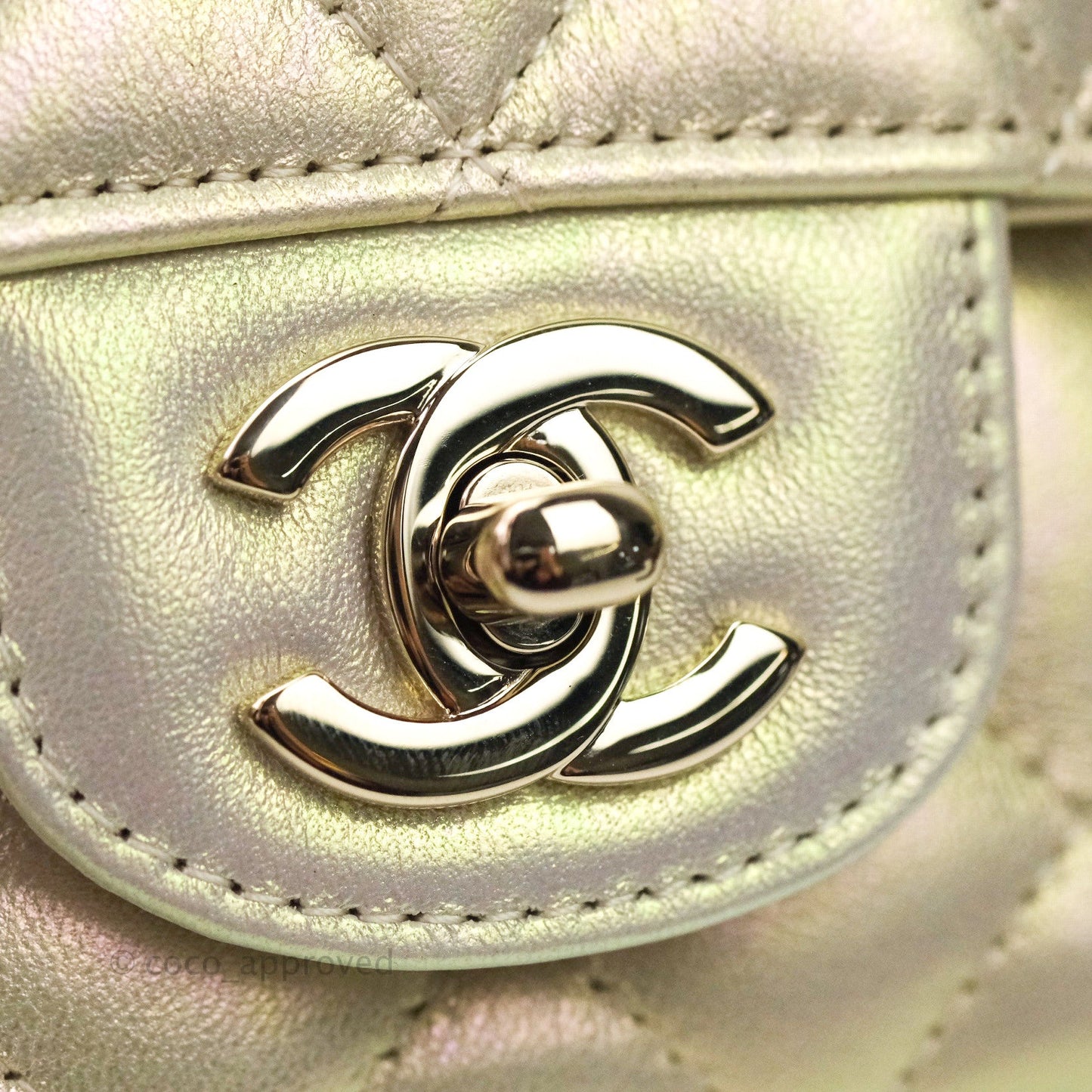 Chanel Quilted Mini Rectangular Iridescent Ivory Lambskin Gold Hardware