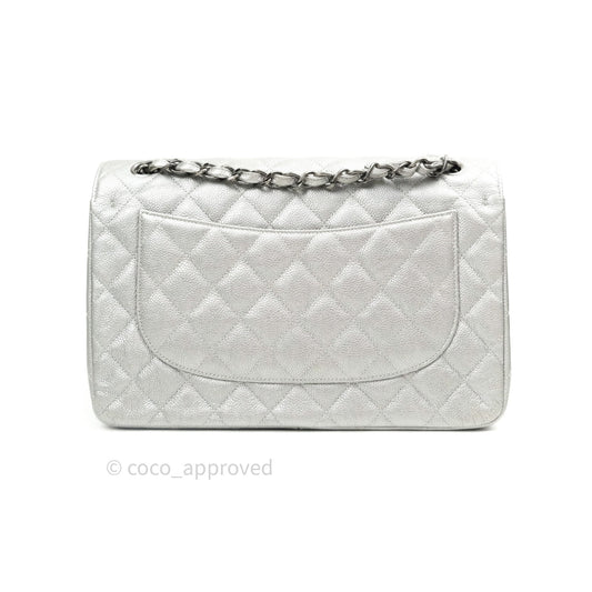 Chanel Jumbo Double Flap Silver Caviar Ruthenium Hardware⁣⁣