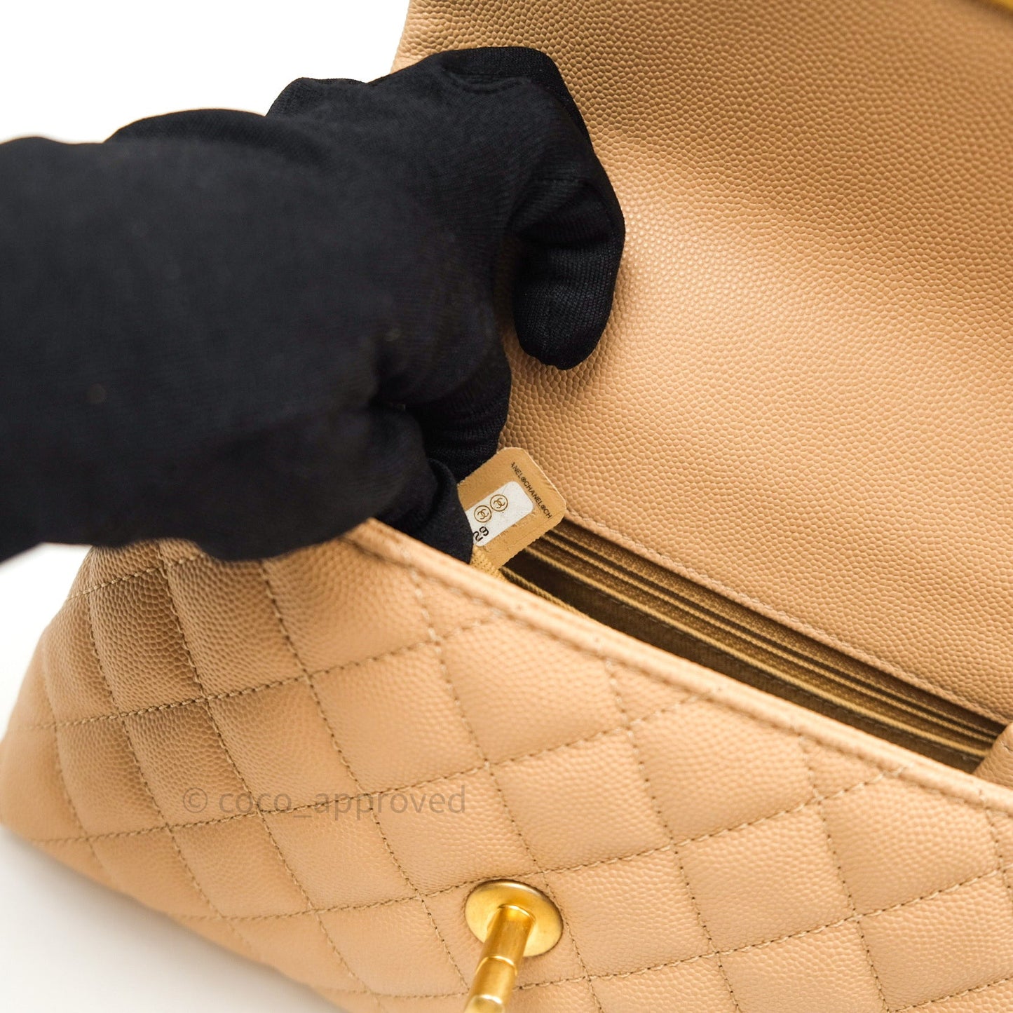 Chanel Mini Coco Handle Quilted Beige Caviar Gold Hardware Lizard Embossed Handle