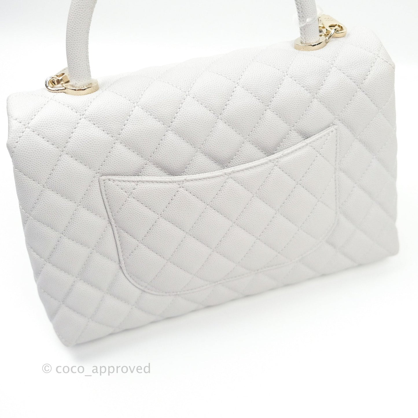 Chanel Small Coco Handle Quilted Light Grey Light Gold Hardware