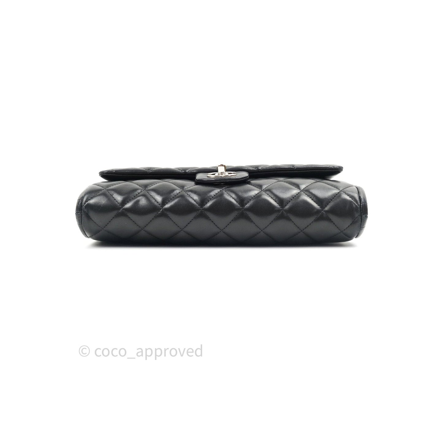 Chanel Quilted Clutch with Chain Black Lambskin Silver Hardware