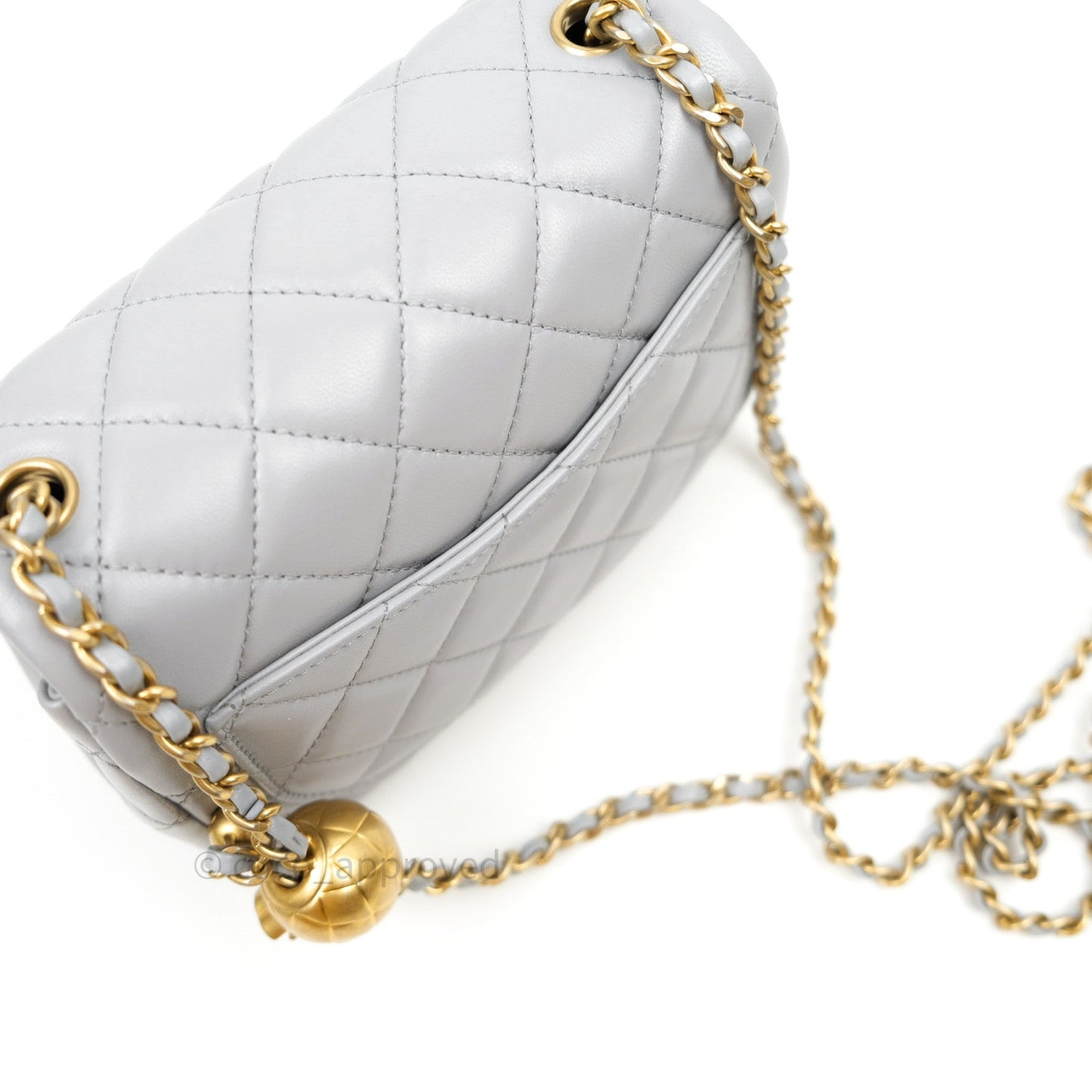Chanel Mini Square Pearl Crush Quilted Grey Lambskin Gold Hardware