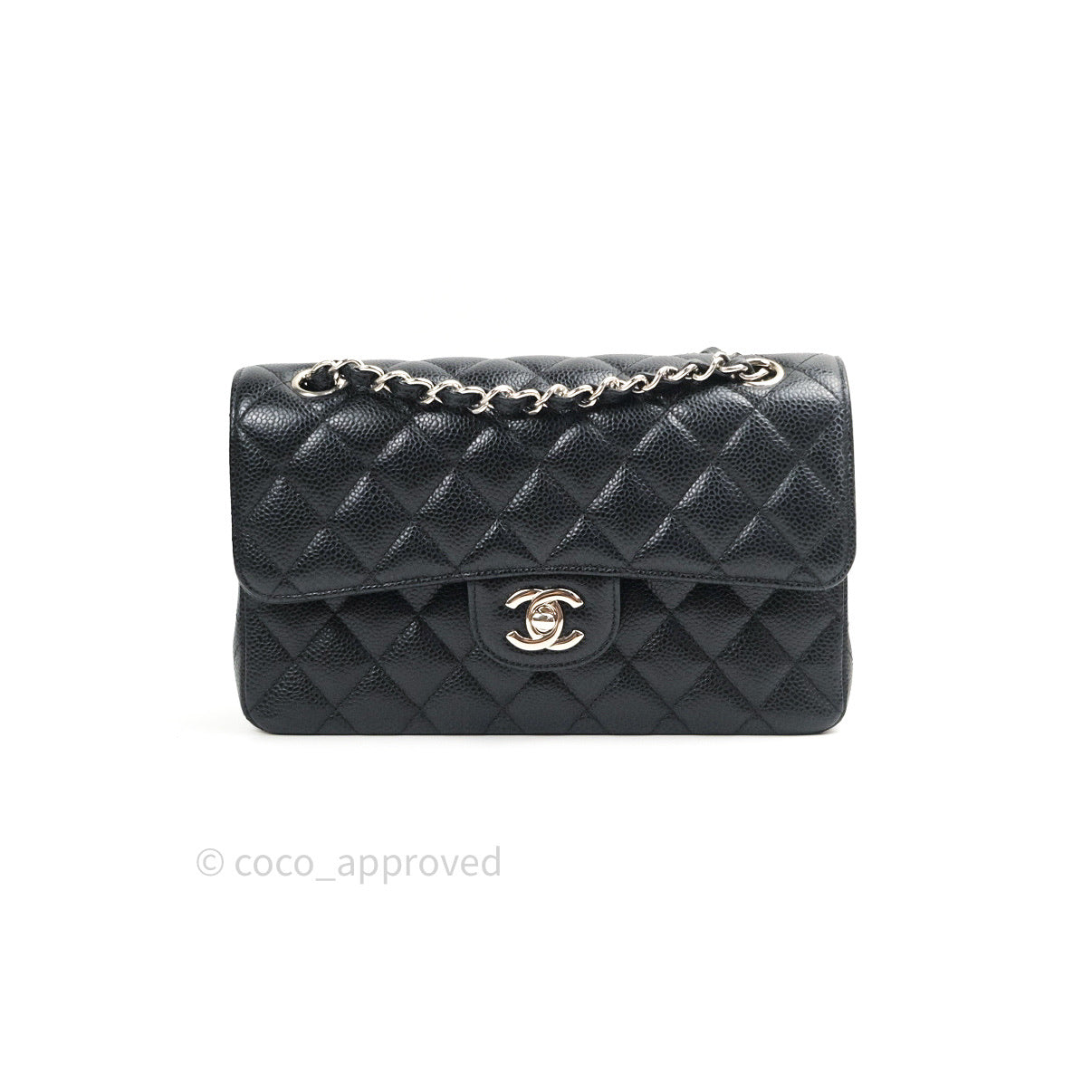 Chanel Quilted S/M Small Classic Flap Black Caviar Silver Hardware