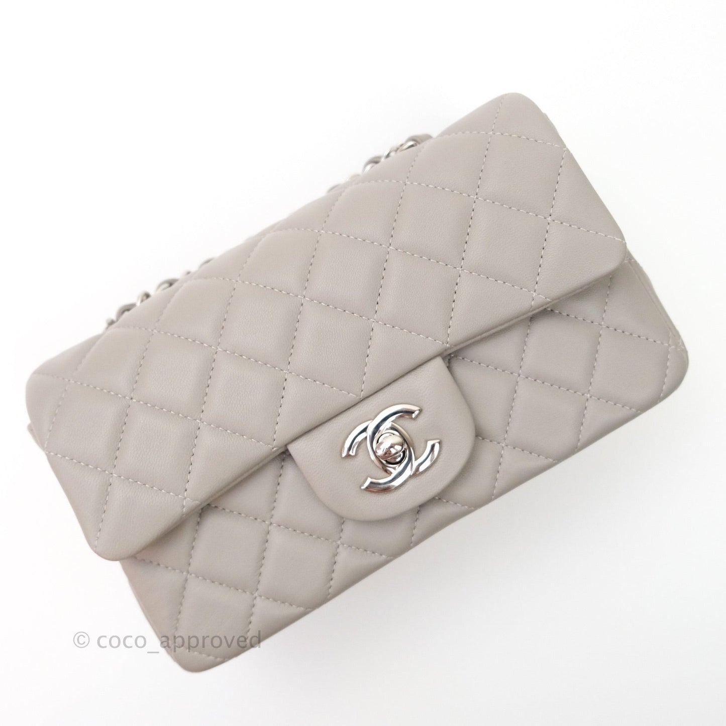Chanel Quilted Mini Rectangular Flap Grey Lambskin Silver Hardware