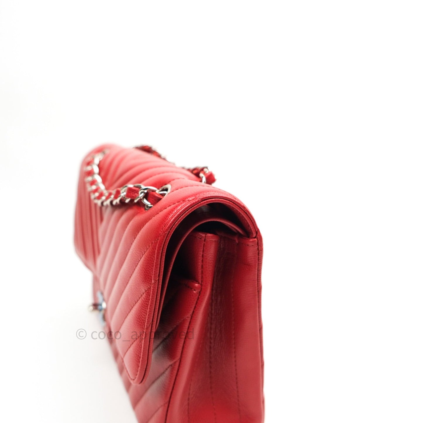 Chanel Quilted M/L Medium Double Flap Red Caviar Silver Hardware 16S