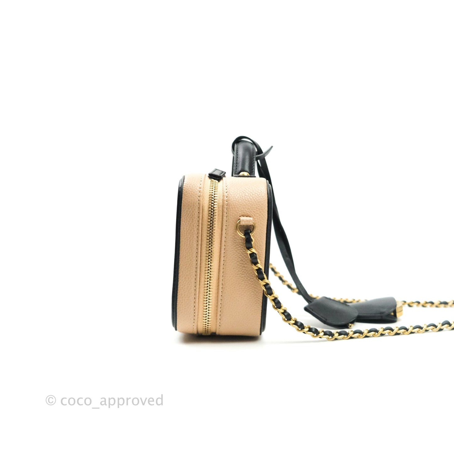 Chanel Quilted Small CC Filigree Vanity Case Beige Black Caviar