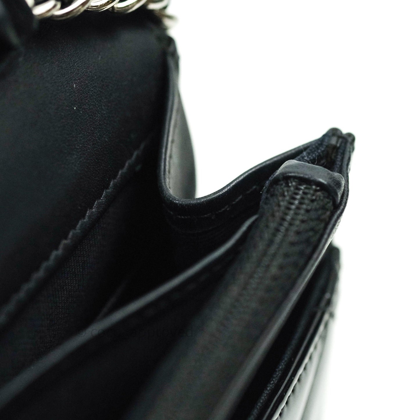 Chanel Quilted Wallet on Chain WOC Black Patent Leather Silver Hardware