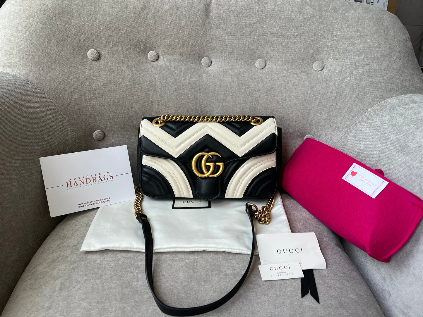 Luxury Gucci GG Black and White Marmont Small Shoulder Bag ( 1800)