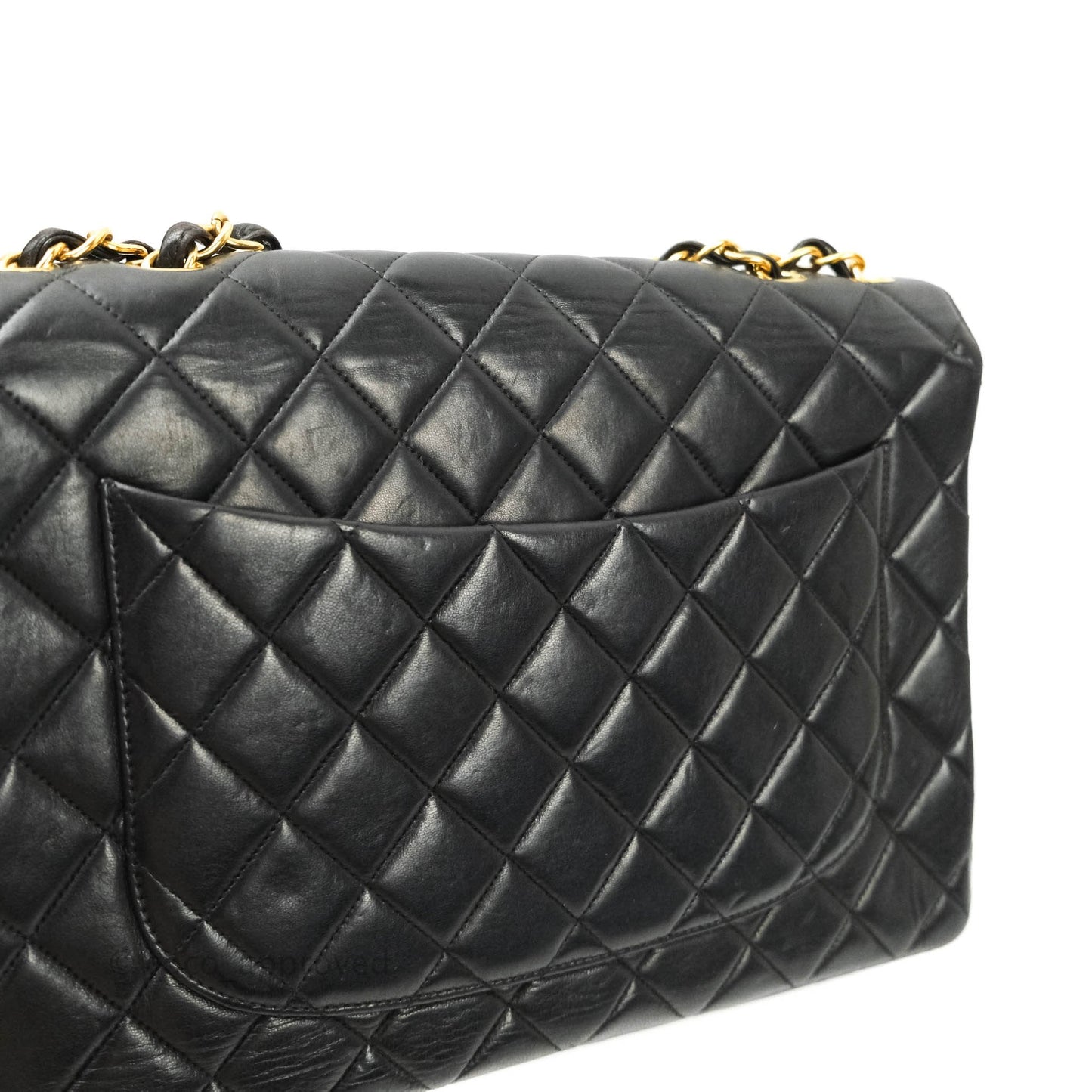 Chanel Vintage XL Jumbo Single Flap Black Lambskin 24K Gold Hardware