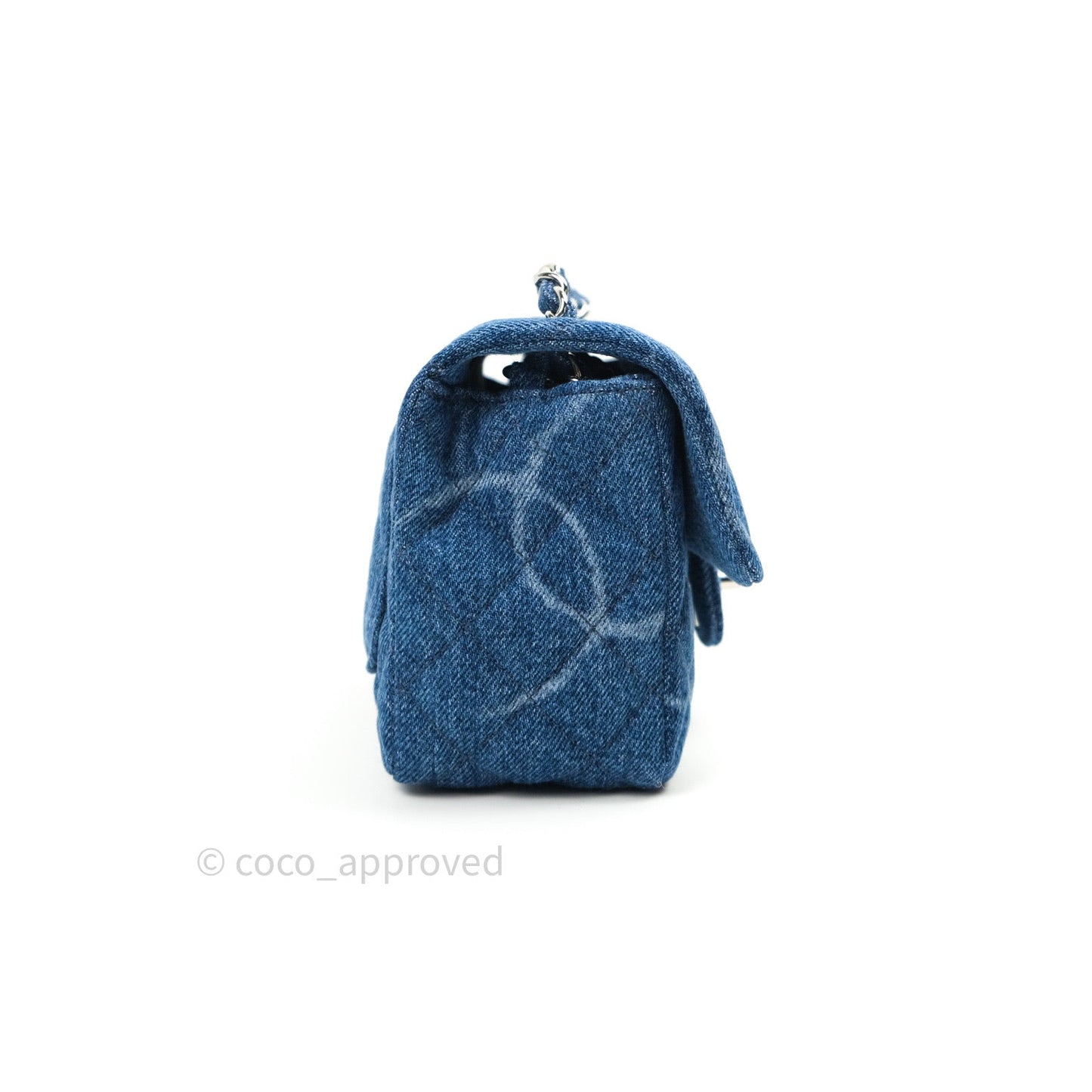 Chanel Mini Square Blue Denim Silver Hardware