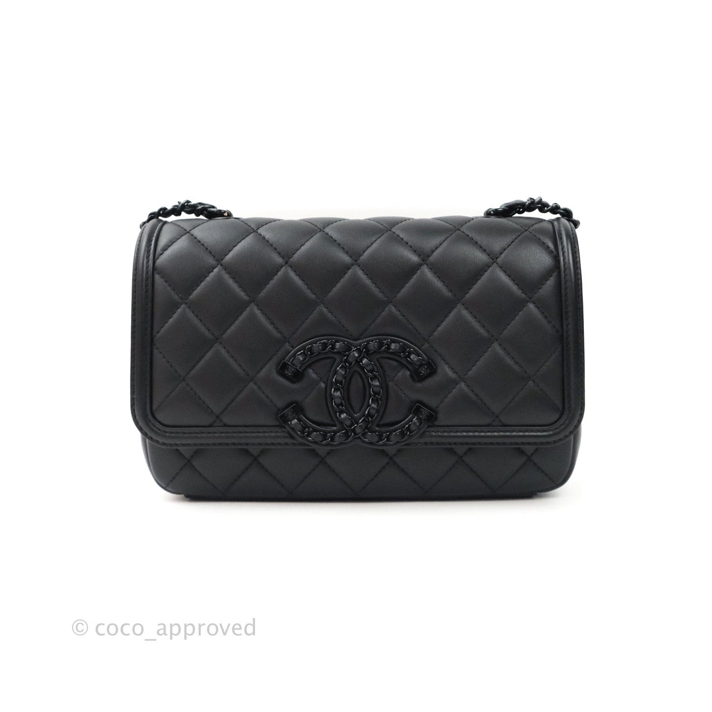 Chanel Quilted Small CC Filigree Flap Black Lambskin So Black Hardware