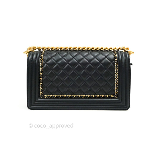 Chanel Boy Quilted Medium Black Calfskin Gold Hardware 20C