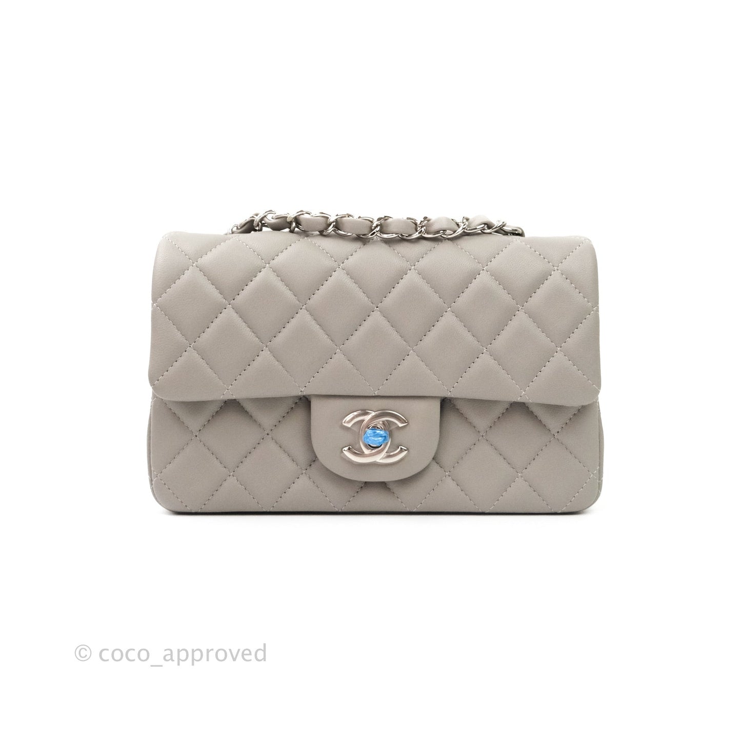 Chanel Quilted Mini Rectangular Flap Grey Lambskin Silver Hardware 19B