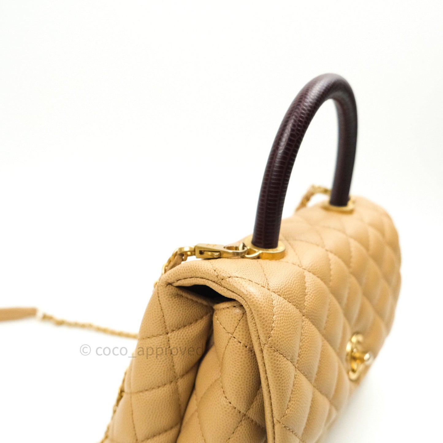 Chanel Mini Coco Handle Quilted Beige Caviar Gold Hardware Lizard Embossed Handle