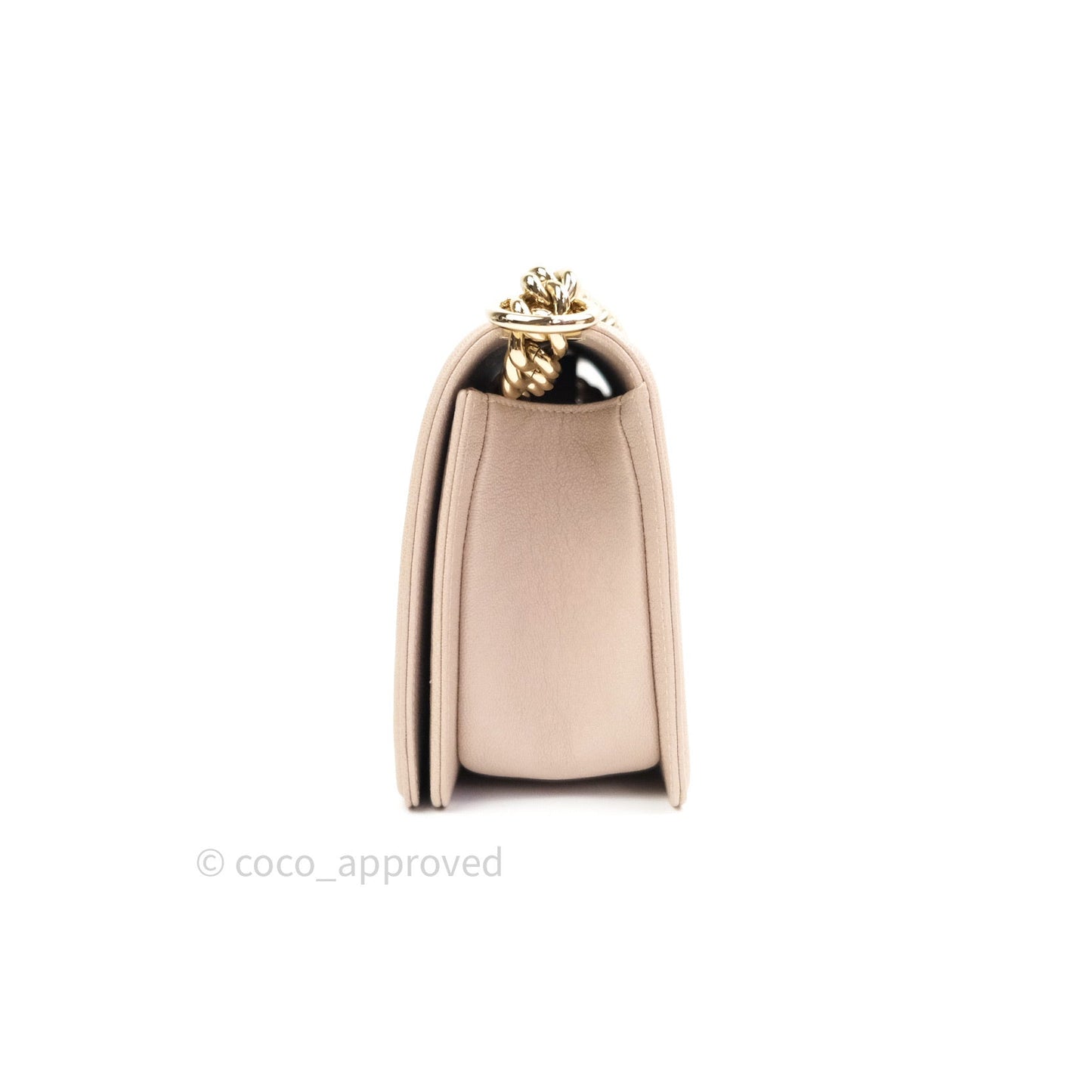 Chanel Quilted Medium Caviar Boy Flap Light Beige Light Gold Hardware