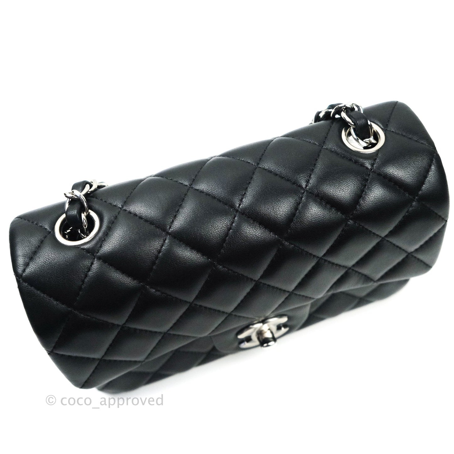 Chanel Quilted Mini Rectangular Black Lambskin Silver Hardware