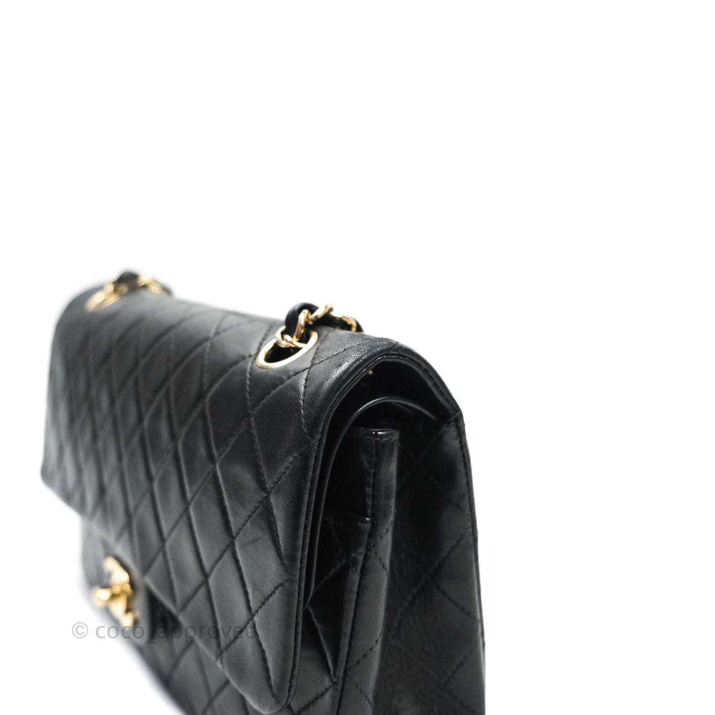 Chanel Vintage M/L Lambskin Medium Double Flap Bag Black