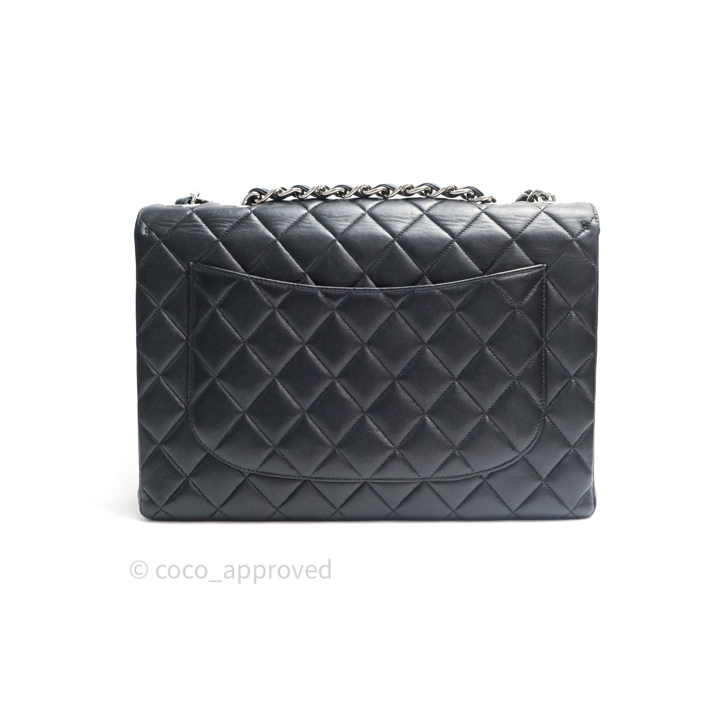 Chanel Classic Vintage Jumbo Single Flap Black Lambskin Silver Hardware