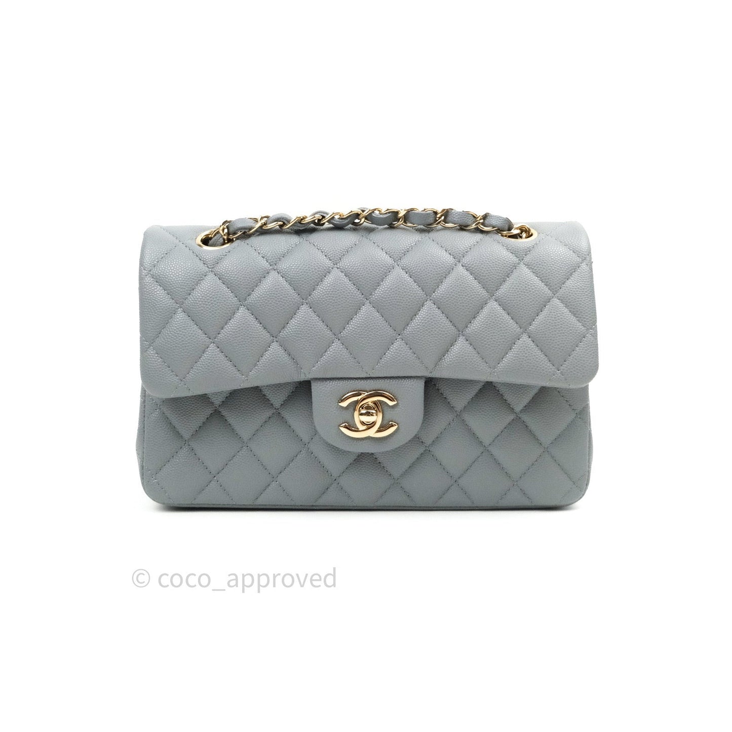 Chanel Classic Small S/M Flap Grey Caviar Light Gold Hardware