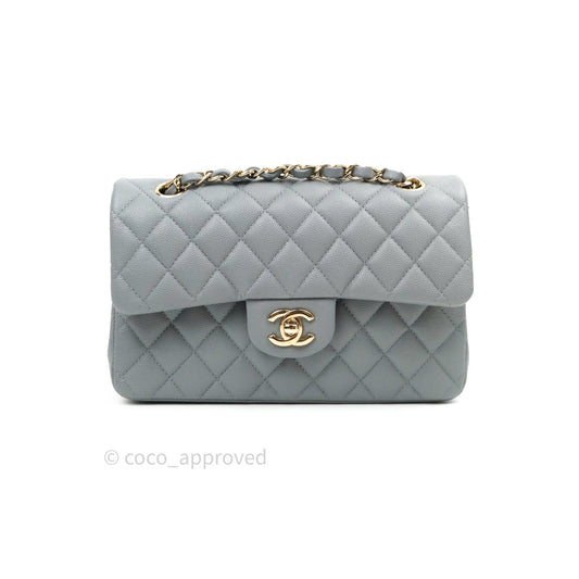 Chanel Classic Small S/M Flap Grey Caviar Light Gold Hardware