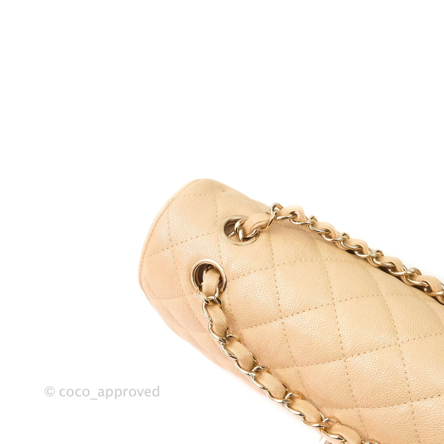 Chanel Classic M/L Medium Double Flap Iridescent Beige Caviar Gold Hardware 19S