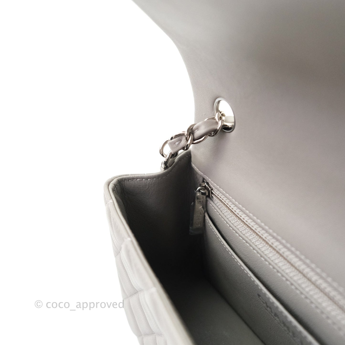 Chanel Quilted Mini Rectangular Flap Grey Lambskin Silver Hardware 19B