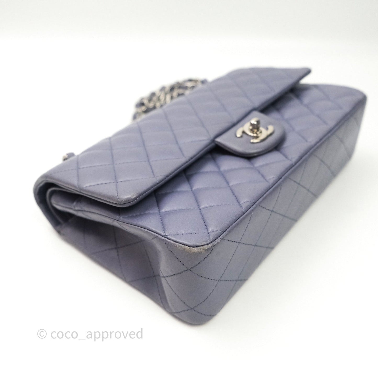 Chanel Classic M/L Medium Double Flap Lavender Blue Silver Hardware