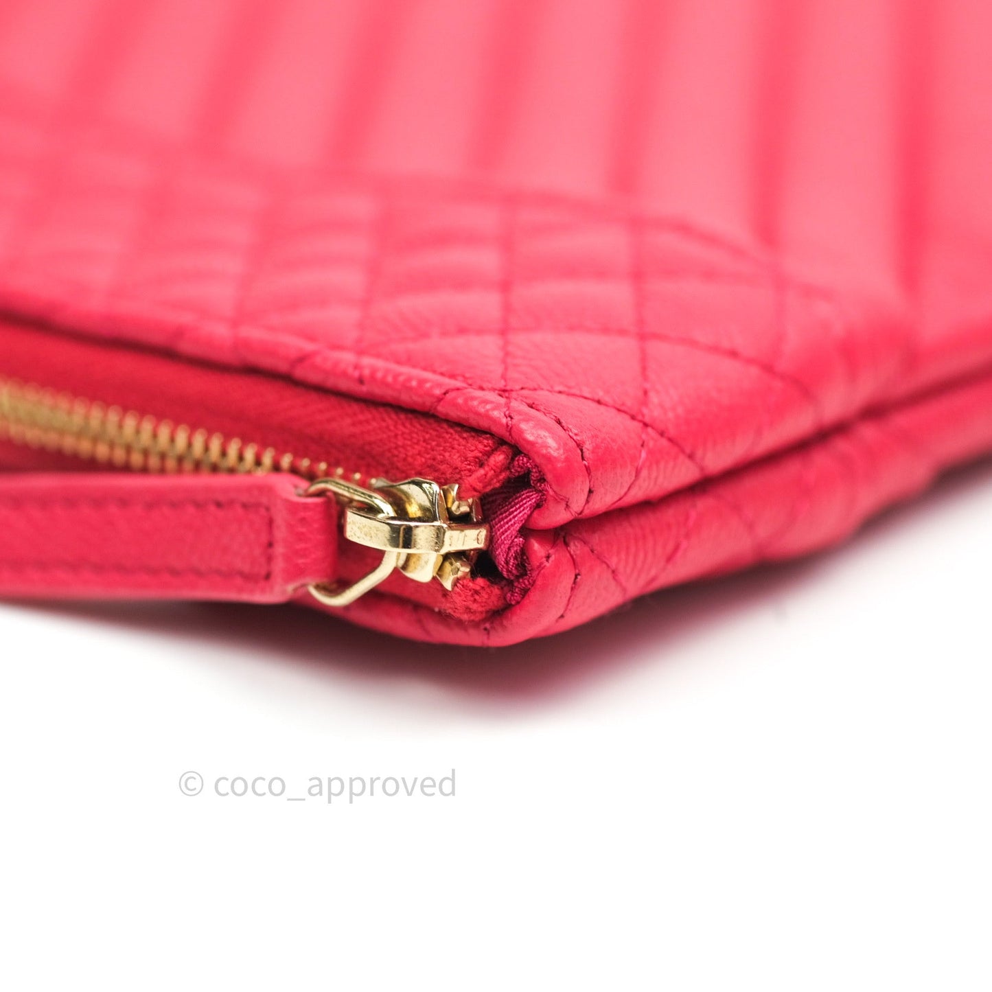 Chanel Chevron Quilted Large Cosmetic Case Red Caviar Gold Hardware