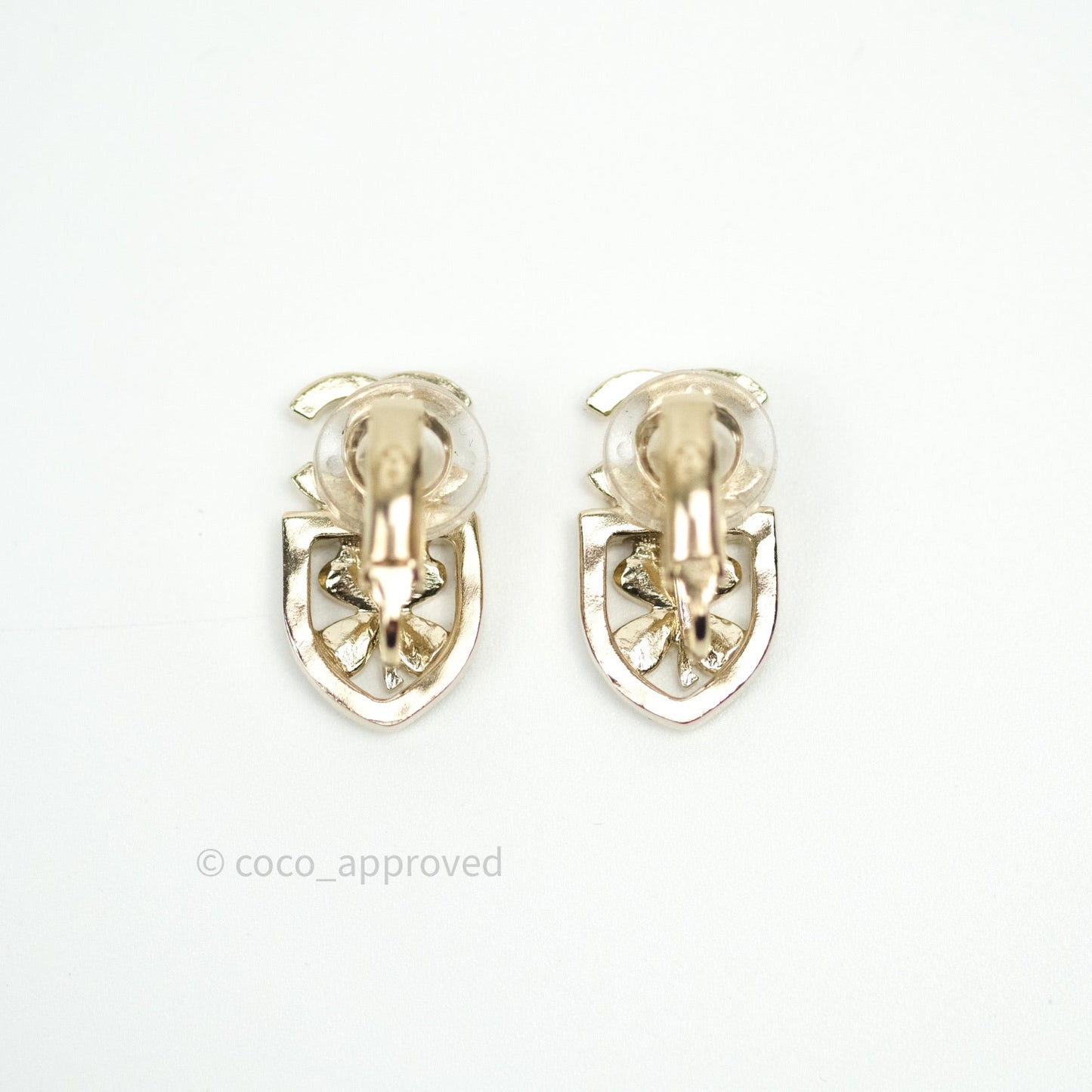 Chanel Crystal CC Clover Earrings Gold Clip On 20B