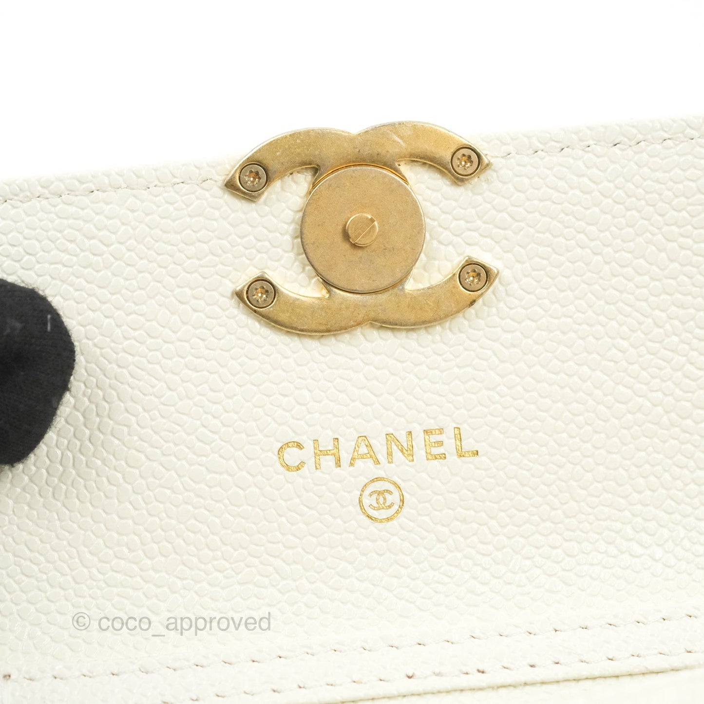 Chanel Mini Clutch With Chain White Caviar Aged Gold Hardware