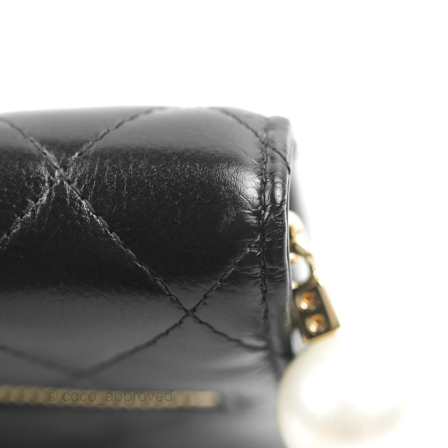 Chanel Quilted Large Pearl Mini Wallet On Chain WOC Black Calfskin