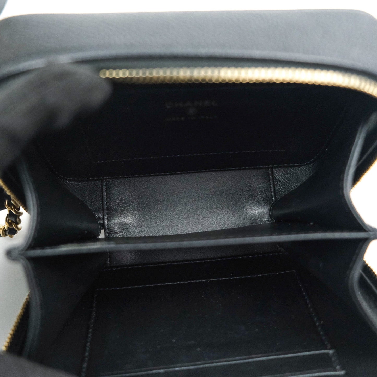 Chanel Quilted CC Filigree Vanity Clutch With Chain Black Caviar